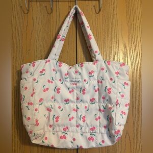 Blackbough White Quilted Tote with Pink Cherry Print